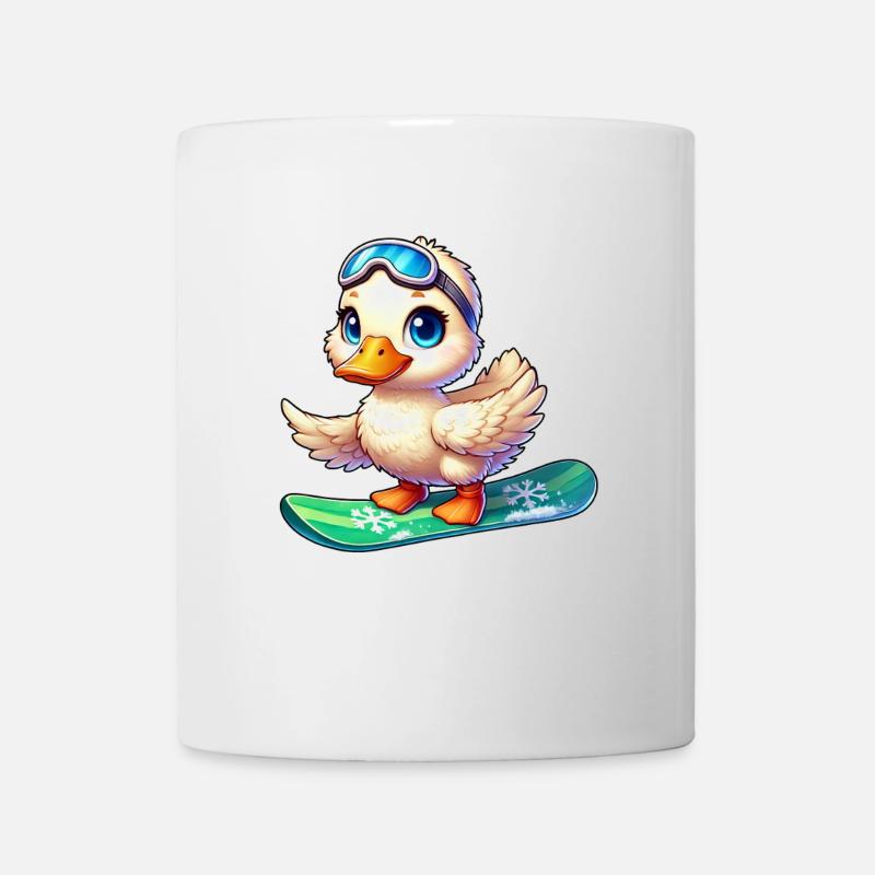 Süße Cartoon Ente Surfer Snowboarder - Tasse - Weiß