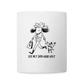 Die mit dem Hund geht - Gassi gehen - Geschenk - Tasse - Weiß - Vorne