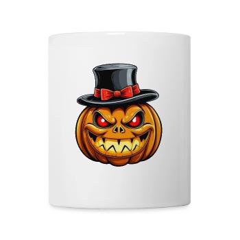 Citrouille d’Halloween souriante drôle avec chapeau haut de forme - Mug blanc - blanc - Devant