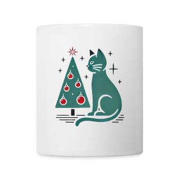 Vintage Cat Christmas Tree Illustration - Mug - white - Front