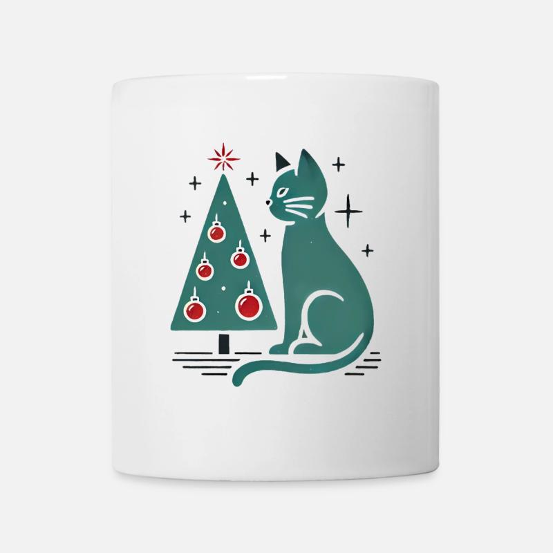 Vintage Katze Weihnachtsbaum Illustration - Tasse - Weiß
