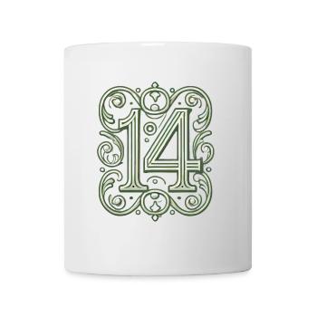 Elegantes, verziertes Design der Zahl 14 - Tasse - Weiß - Vorne