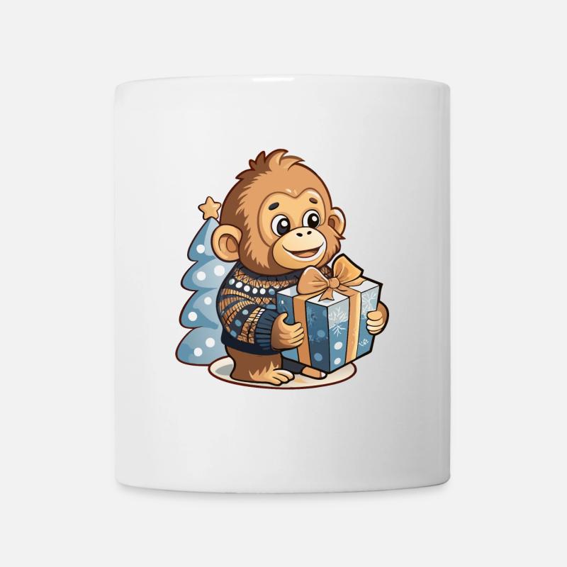 Niedlicher Orang Utan packt Geschenk aus - Tasse - Weiß