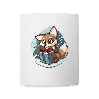 Cute fox unwraps gift - Mug - white - Front