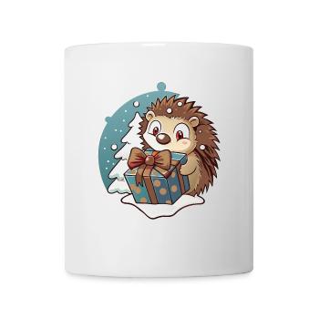 Cute hedgehog with gift at Christmas - Mug - white - Front