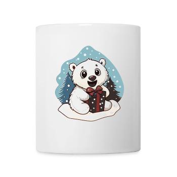 Niedlicher Eisbär mit Geschenk an Weihnachten - Tasse - Weiß - Vorne