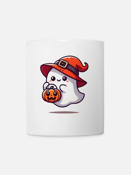 Adorable Ghost with Witch Hat - Mug - white
