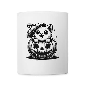 Verrückte Katze im Halloween-Kürbis - Tasse - Weiß - Vorne
