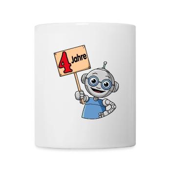 Vier Jahre vierter Geburtstag kleiner Roboter - Tasse - Weiß - Vorne