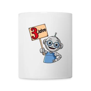 Drei Jahre dritter Geburtstag kleiner Roboter - Tasse - Weiß - Vorne