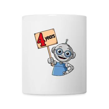 Vier Jahre vierter Geburtstag kleiner Roboter - Tasse - Weiß - Vorne