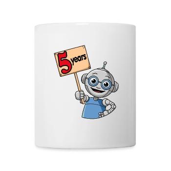 Fünf Jahre 5. Geburtstag kleiner bunter Roboter - Tasse - Weiß - Vorne