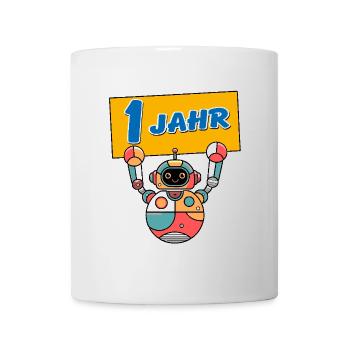 Ich bin 1 Jahr erster Geburtstag mit Roboter - Tasse - Weiß - Vorne