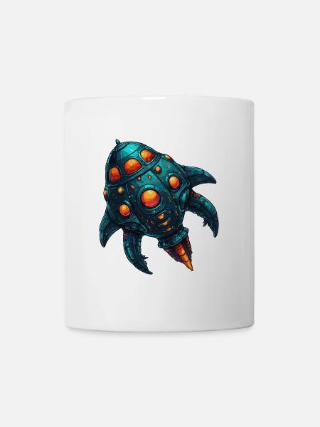 Buntes fantasievolles skurriles Raumschiff - Tasse - Weiß