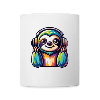 Drôle de paresseux avec des écouteurs - Mug blanc - blanc - Devant