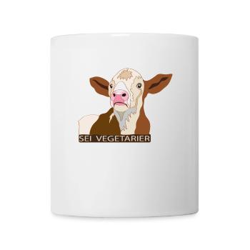 Kalb: Sei Vegetarier - Tasse - Weiß - Vorne