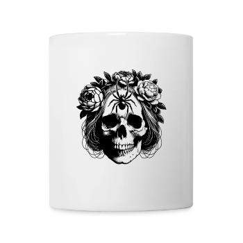 Skull mit Blumenranken und großer Spinne - Tasse - Weiß - Vorne
