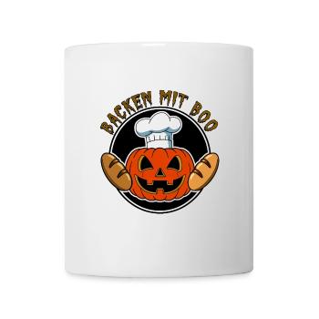 Halloweenkürbis mit Bäckermütze und Broten - Tasse - Weiß - Vorne