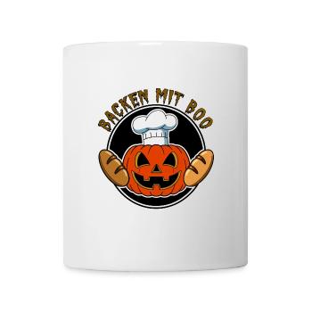 Halloweenkürbis mit Bäckermütze und Broten - Tasse - Weiß - Vorne