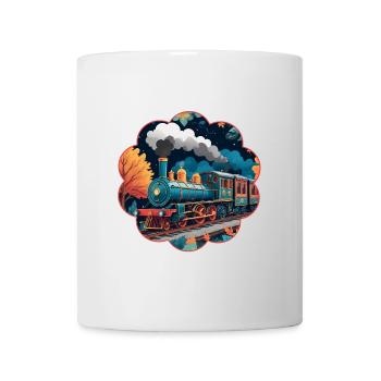 Bunte Eisenbahn mit rauchender Dampflokomotive - Tasse - Weiß - Vorne