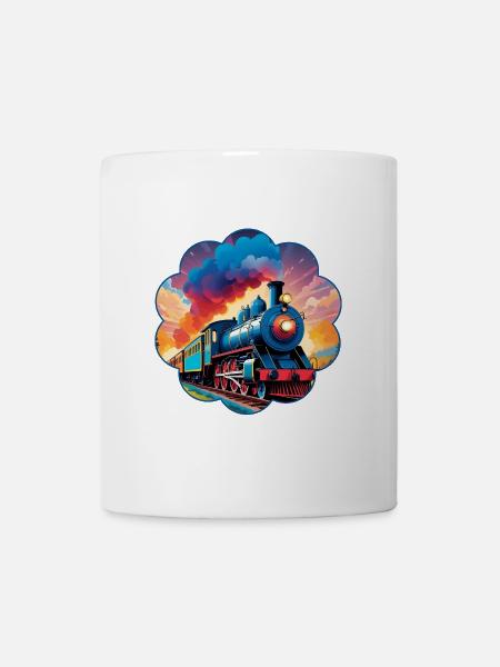 Chemin de fer coloré avec locomotive à vapeur fumante - Mug blanc - blanc