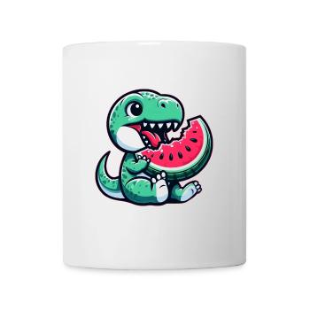 Süßer T-Rex mit Wassermelone Cartoon Sommer Frucht - Tasse - Weiß - Vorne