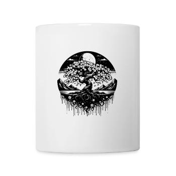 Kirschbaumblüte in vintager Landschaft - Tasse - Weiß - Vorne