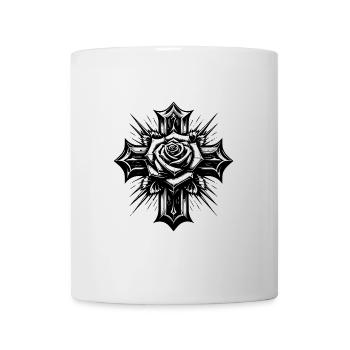 Croix vintage avec rose et feuilles - Mug blanc - blanc - Devant