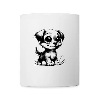 Cute little dog drawing with big eyes - Mug - white - Front