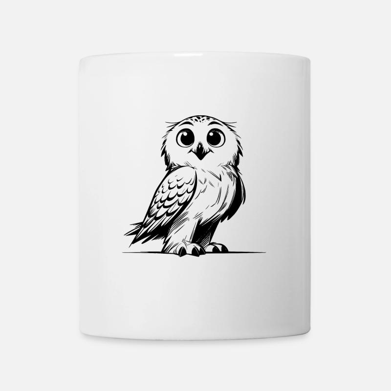 Lächelnde Schnee-Eule Kinder Zeichnung Skizze - Tasse - Weiß