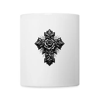 Geometrisches Kreuz mit Rose und Blätter - Tasse - Weiß - Vorne