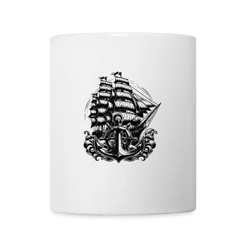 Segelschiff mit gesetzten Segeln Anker Steuerrad - Tasse - Weiß - Vorne