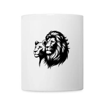 Stolzer Löwen mit Löwin Tattoo Style Porträt - Tasse - Weiß - Vorne