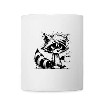 Verschlafener müder Waschbär mit Kaffeetasse - Tasse - Weiß - Vorne