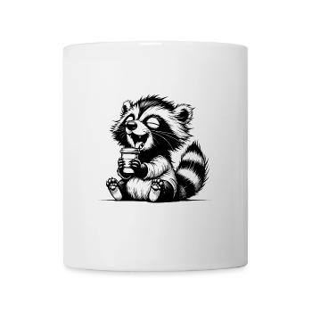 Lustiger Waschbär als Kaffeejunkie mit Becher - Tasse - Weiß - Vorne