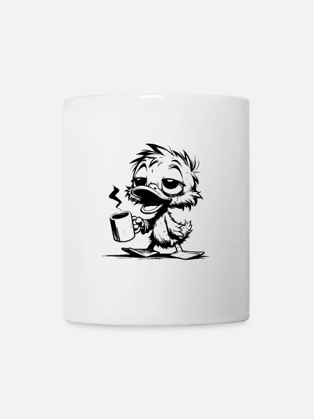 Müde Watschelente mit Kaffeebecher - Tasse - Weiß