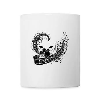 Schlagzeug mit schwebenden Musik Noten - Tasse - Weiß - Vorne