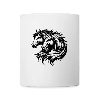 Deux têtes de cheval avec une belle crinière élégante - Mug blanc - blanc - Devant