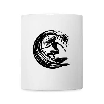Elegante Surferin mit Surfbrett im Wellen Tunnel - Tasse - Weiß - Vorne