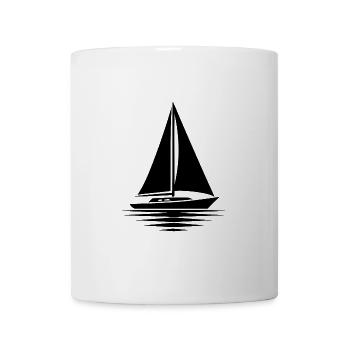 Segelboot mit gesetzten Segeln und ruhiger See - Tasse - Weiß - Vorne