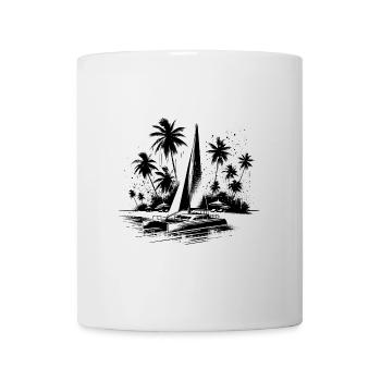 Catamaran double hull sailboat with palm trees - Mug - white - Front