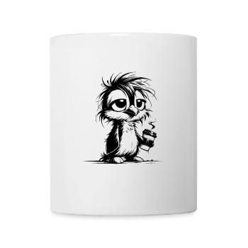 Richtig müder Pinguin unausgeschlafen mit Kaffee - Tasse - Weiß - Vorne