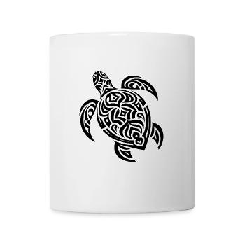 Cute Water Turtle Tribal Tattoo Style - Mug - white - Front