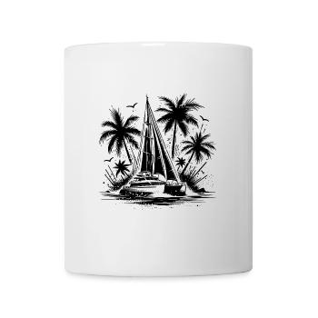 Double hull catamaran sailboat with palm trees - Mug - white - Front