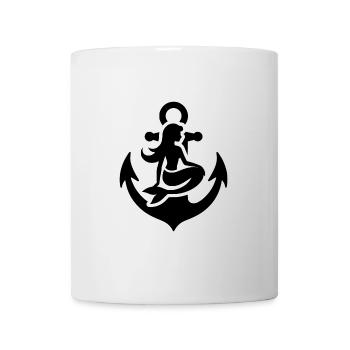 Tattoo Schiff Anker mit Elegante Meerjungfrau - Tasse - Weiß - Vorne