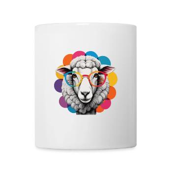 Schaf cool flauschig mit Brille bunter Hintergrund - Tasse - Weiß - Vorne