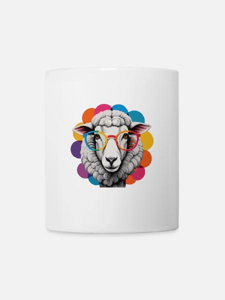 Schaf cool flauschig mit Brille bunter Hintergrund - Tasse - Weiß