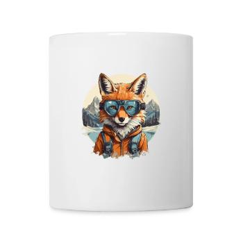 renard cool dessin animé dans les montagnes - Mug blanc - blanc - Devant
