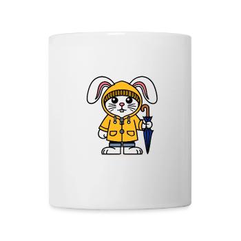Lapin blanc, veste de pluie, chapeau, parapluie, lapin - Mug blanc - blanc - Devant