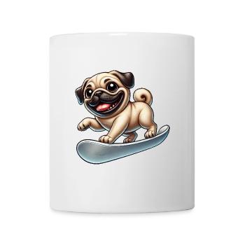 Funny pug on the snowboard on winter vacation - Mug - white - Front